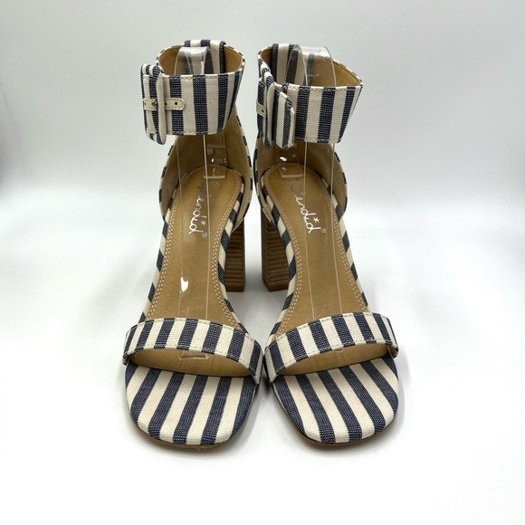 Splendid Women's Siri Blue & White Striped Block‎ Heel Open Toe Sandal Heels 9.5 - Picture 3 of 14